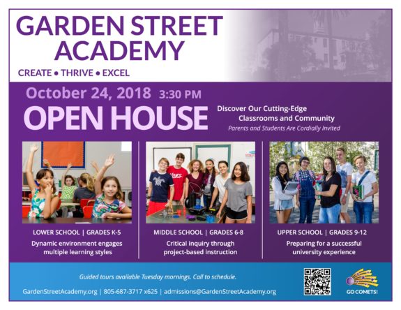 Garden Street Academy Open House Postcard 2018-19